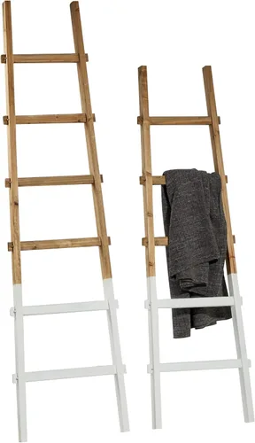 Deco 79 Escalera de madera para 5 y 6 estantes con bases blancas, juego de 2 62 pulgadas, 73 pulgadas de alto, marrón