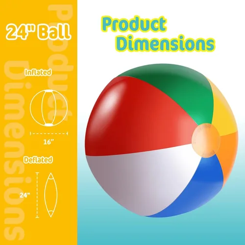 Miniatura 2 de Paquete de 5 bolas inflables de playa grandes de 24 pulgadas, color arcoíris, pelota de piscina, juguetes de piscina, pelotas de piscina