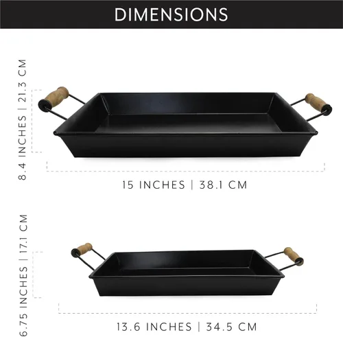 Miniatura 5 de AuldHome Design Bandejas rústicas esmaltadas (juego de 2, pequeñas y medianas, negras); bandejas rectangulares de decoración de granja con asas