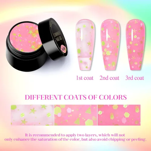 Miniatura 7 de MEET ACROSS Juego de esmaltes de uñas de gel luminosos de caramelo de 6 colores, esmalte de uñas de gel que brilla en la oscuridad con cepillo