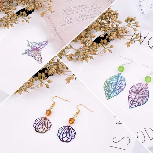 Miniatura 184 de FASHEWELRY 16 dijes de plumas de arco iris de acero inoxidable con alas de filigrana, adornos de metal de 4 colores para hacer joyas, pulseras