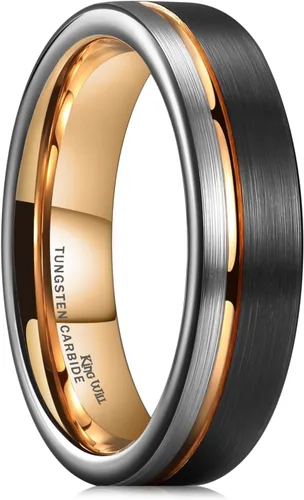 Miniatura 98 de King Will Anillo de boda de carburo de tungsteno para hombre con diseño de ranura, 6/7/0.315 in de ancho, acabado cepillado/pulido para hombre