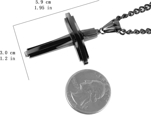 Miniatura 10 de HZMAN collar con colgante de cruz de acero inoxidable pulido, con cadena de 24 in, para hombre