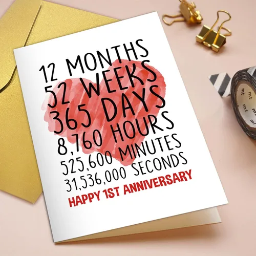 Miniatura 4 de Qiliji Tarjeta de feliz primer aniversario para él y ella, tarjeta de felicitación de aniversario de boda, divertida tarjeta de aniversario de un