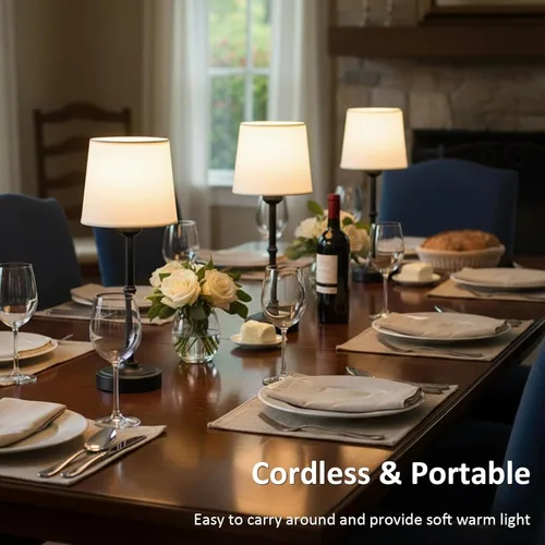 Miniatura 6 de FenFud Lámpara de mesa LED inalámbrica, lámpara de escritorio portátil con pantalla de tela, iluminación recargable con batería de 6000mAh, luz