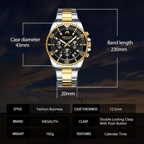 Miniatura 7 de MEGALITH Relojes para hombre, acero inoxidable, impermeable, analógico, de cuarzo, cronógrafo, de negocios, para hombres, fecha automática