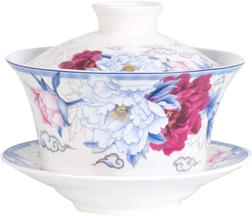 Miniatura 11 de Liang baobao Juego de Té Tradicional Gaiwan con Tapa y Platillo Taza de Té Gongfu de Porcelana Diseño Azul de Loto Tazas de 200ml