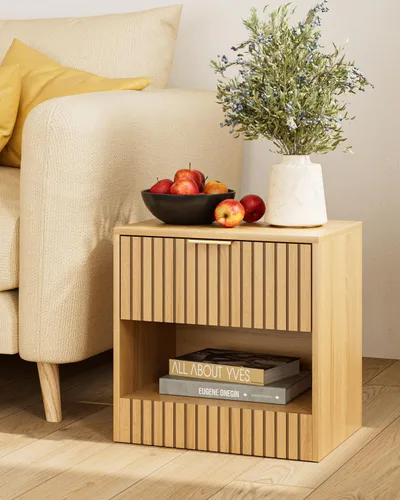 Miniatura 3 de Mesita de noche pequeña, mesita de noche moderna, mesita de noche con cajón y estante abierto, diseño de cubo, mesa auxiliar pequeña