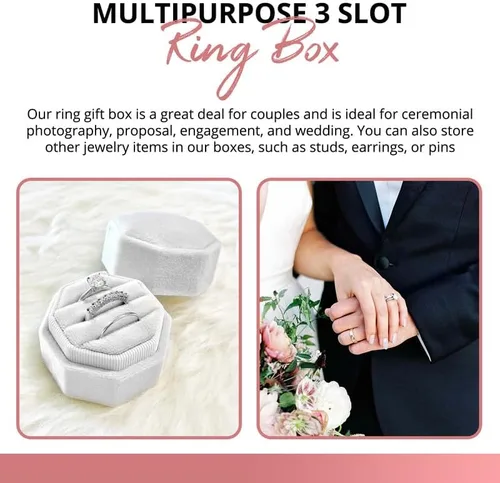 Miniatura 6 de NIMSIN Caja de terciopelo para anillos de alta calidad para ceremonia de boda con tapa desmontable, elegante y bonita caja para anillos de boda, 3