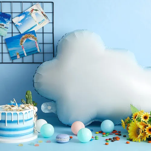 Miniatura 4 de Sumind 6 globos de papel de aluminio de nube blanca de 28 pulgadas, globos con forma de cielo azul, suministros de fiesta inflables reutilizables