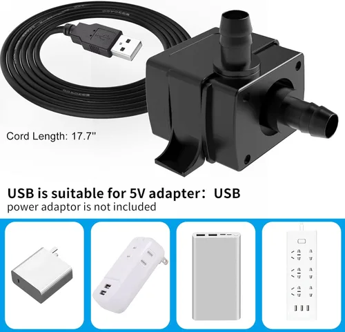 Miniatura 3 de Mini bomba de agua sumergible, bomba de fuente USB silenciosa, bomba de fuente eléctrica sin escobillas, potentes bombas de agua para acuario