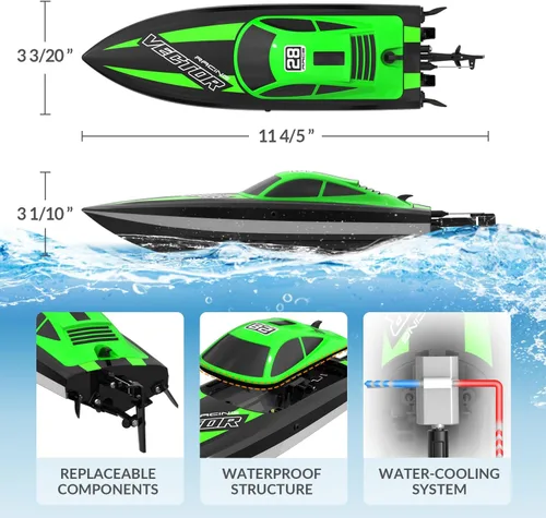 Miniatura 7 de VOLANTEXRC Barco RC a control remoto rápido de 20 MPH para adultos, barcos de juguete de 2.4 GHz para piscinas y lago con 2 baterías recargables