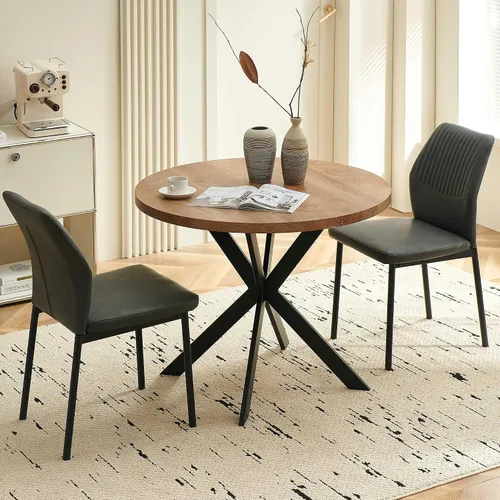 Miniatura 9 de Juego de 2 sillas de comedor modernas, de piel sintética, cómodas, tapizadas, para comedor, cocina, con patas de metal negro para sala de estar