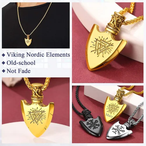Miniatura 4 de FaithHeart - Collar de runa vikinga nórdica con cadenas ajustables de cueroacero inoxidable trenzadas para hombres y mujeres, regalo de joyería