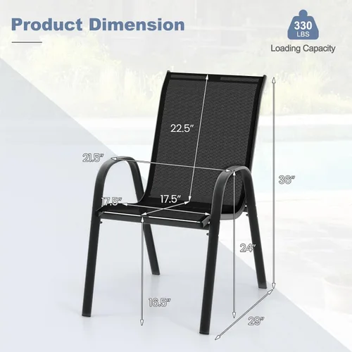 Miniatura 3 de Giantex Juego de 4 sillas de patio, sillas de comedor apilables para exteriores, capacidad de 330 libras, resistentes a todo tipo de clima, sillones