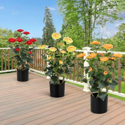Miniatura 7 de Romantic Season 2FT Orange Artificial Camellia Tree 2Pack, Faux Camellia Plant Fake Potted Camellia Flower Tree for Modern Home Office Living Room