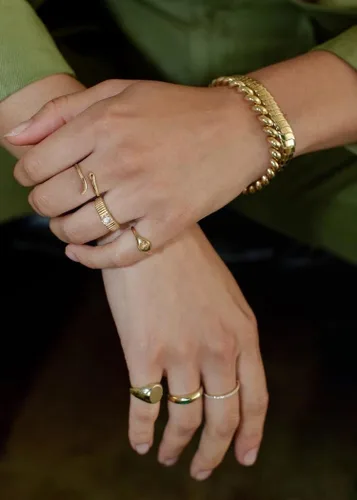 Miniatura 6 de Anillo de lágrima de cúpula chapada en oro de 18 quilates, ajustable, de bambú, de alto pulido, grueso, cómodo, anillo abierto, joyería minimalista