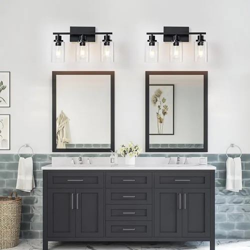 Miniatura 7 de Lámparas de Baño de 3 Luces Negras para Vanidad Sobre Espejo Apliques de Pared de Iluminación Moderna de Casa de Campo Lámpara de Pared Industrial