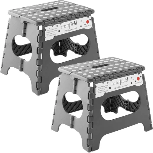 Miniatura 10 de Casafield Taburete plegable de 9 pulgadas con asa (juego de 2), negro, taburete de plástico plegable portátil para niños y adultos, uso