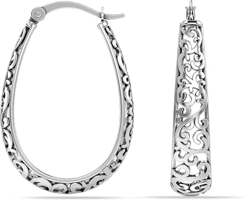 Miniatura 3 de LeCalla Aretes de aro de plata de ley 925 Aretes de aro de filigrana para mujer Aretes de aro de malla gruesa calada Aretes de aro vintage