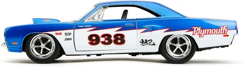 Miniatura 3 de Jada Big Time Muscle 1:24 1970 Plymouth Roadrunner - Auto fundido a presión, juguetes para niños y adultos (azul caramelo/blanco)