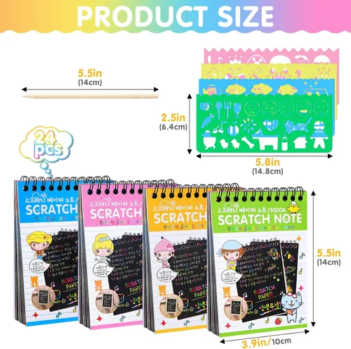 Miniatura 2 de YSCare Paquete de 24 Cuadernos de Artes y Manualidades para Rascar, Notas de Arte Arcoíris para Rascar, Rellenos para Bolsas de Golosinas Regalos