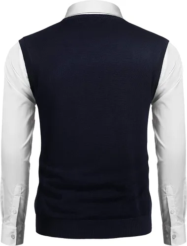 Miniatura 2 de COOFANDY Suéter sin mangas con cuello en V para hombre, ajustado, informal, con rombos