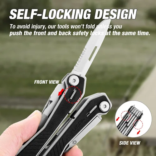 Miniatura 3 de FLISSA Multiherramienta 16 en 1 con mango G10, regalos para hombres, papá, multiherramienta EDC de acero inoxidable con cuchillo de bolsillo