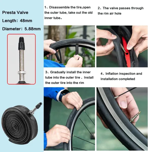 Miniatura 5 de Paquete de 2 neumáticos de bicicleta de 700 x 23C/25C/28C/35C/38C Plus tubos interiores de bicicleta, válvula Presta de 48mm o válvula Schrader