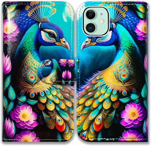 Miniatura 10 de Bcov Funda para iPhone 11, funda de piel con tapa y función atril para iPhone 11, diseño de flores y mariposas azules