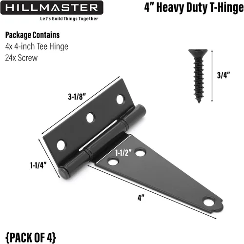Miniatura 4 de HILLMASTER Bisagras con correa en T de 4 pulgadas, bisagras para ventanas de cobertizo, bisagras de verja, bisagras en T resistentes negras