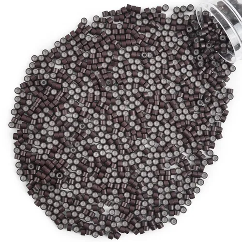 Miniatura 41 de Vlasy 100 Piezas Cuentas de Nano Anillo con Forro de Silicona para Extensiones de Cabello Humano con Nano Anillo 5 Colores Opcionales (Negro)