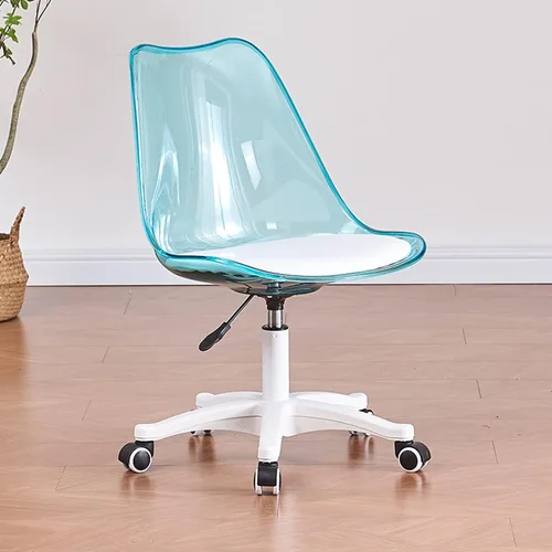 Miniatura 14 de Silla de escritorio transparente, silla de oficina de acrílico sin brazos con ruedas, giratoria de 360° y silla de tocador de altura ajustable