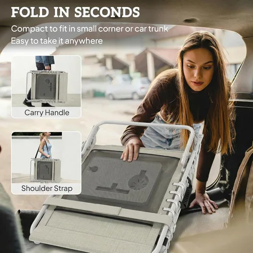 Miniatura 7 de Outsunny Silla bronceadora con agujero facial, mesa auxiliar, sillón reclinable plegable de 5 posiciones, tumbona reclinable, correas de transporte