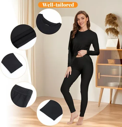 Miniatura 5 de Long Johns - Conjunto de ropa interior térmica con forro polar para mujer, ropa interior larga cálida, capa base, clima frío