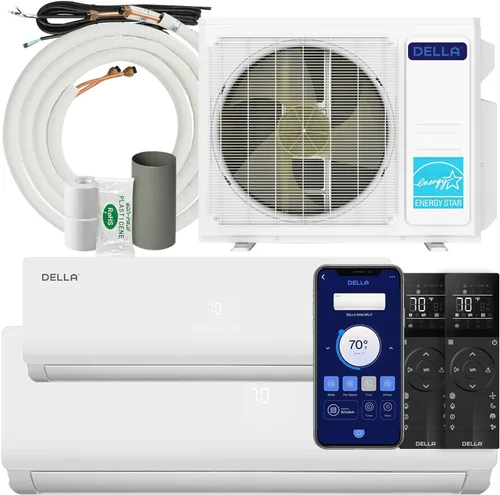 Miniatura 10 de DELLA 20 K BTU ODU 2 zonas (2 x 9000 BTU) Wifi Mini Split AC funciona con Alexa, eficiencia energética, 20 SEER2 208-230 V enfría hasta 800 pies