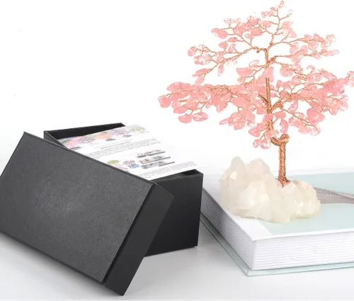 Miniatura 3 de Árbol de la Vida de Cristal de Piedras Preciosas, Base de Racimo de Cuarzo Rosa Natural y Cuarzo Transparente, Cristal Curativo de Energía Positiva