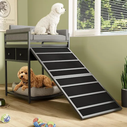 Miniatura 9 de kepptory Litera para mascotas con escaleras y almacenamiento, camas para perros fijadas a la cama humana, cuna para perros y gatos pequeños, Negro