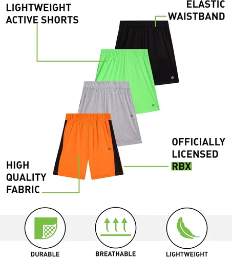 Miniatura 2 de RBX Pantalones cortos deportivos para niños, paquete de 4 pantalones cortos de malla polar de rendimiento para correr, gimnasio, baloncesto