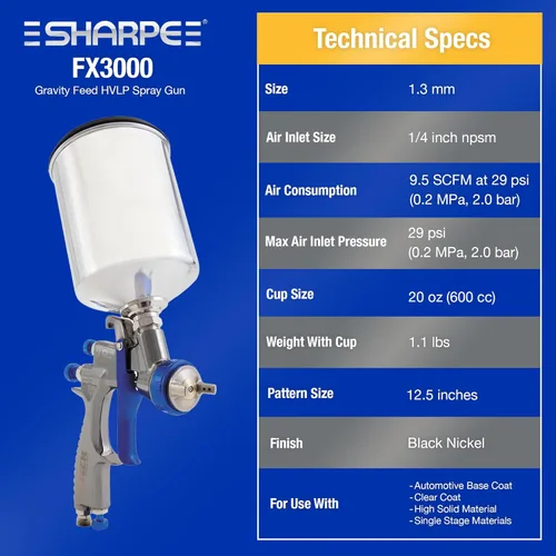 Miniatura 4 de Graco-Sharpe 288879 HVLP FX3000 pistola para rociar pintura, 1,3 mm