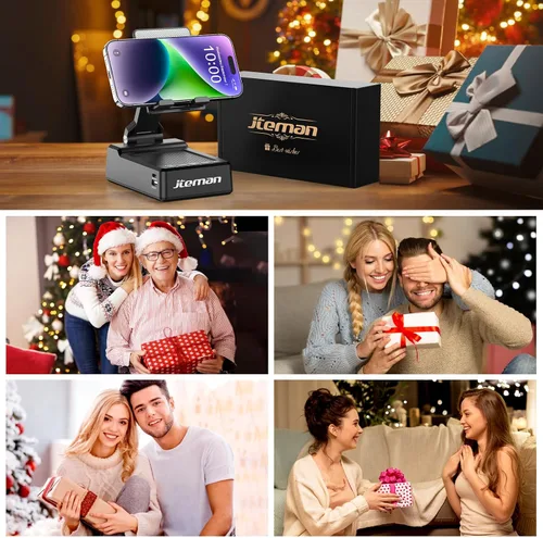 Miniatura 8 de JTEMAN Regalos para hombres y mujeres, soporte ajustable para teléfono celular con altavoz Bluetooth y función de carga, genial idea de regalo