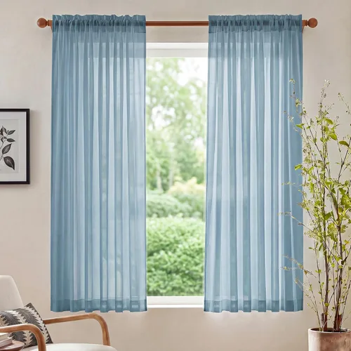 Miniatura 17 de NICETOWN Cortinas traslúcidas blancas de 63 pulgadas de largo para dormitorio, cortinas de gasa translúcida con bolsillo para barra, paneles