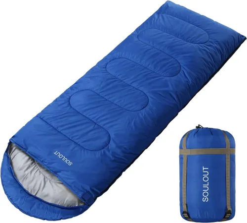 Miniatura 10 de Saco de dormir de 3 a 4 estaciones para adultos y niños, bolsa de camping ligera y cálida para clima frío con saco de compresión impermeable - Rosa
