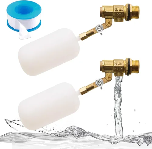 Paquete de 2 válvulas de flotador de latón de 1/2 pulgada, con brazo ajustable, válvula de flotador de llenado automático para ganado, control de