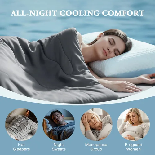 Miniatura 7 de EASELAND Edredón refrescante individual, tela de tacto frío que absorbe el calor corporal, diseño fresco de doble cara, manta refrescante suave