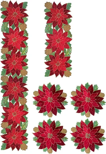 Miniatura 7 de KEVA Camino de Mesa Navideño de Navidad, Camino de Mesa de Terciopelo Bordado con Calados de Flor de Pascua Roja, Decoraciones Navideñas