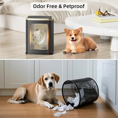 Miniatura 3 de Cubo de basura pequeño para baño de 8L/2.1 galones con tapa, cubo de basura rectangular con tapa abatible, cubo de basura de acero inoxidable