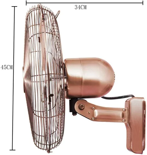 Miniatura 2 de Ventilador de pared retro de metal, ventilador mecánico/remoto montado en la pared, 3 velocidades, cabeza agitadora, 100 W, cobre retro