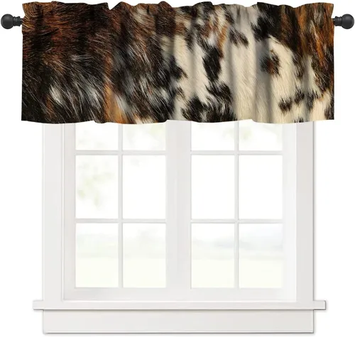 Miniatura 26 de Cenefa de piel de vaca blanca y negra, con estampado de animales de granja occidental, cortina corta opaca para ventana de granja, cocina