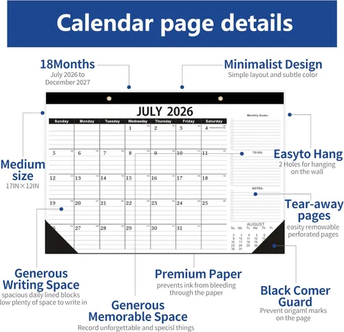Miniatura 3 de Calendario de escritorio 2025-2026, de julio de 2025 a diciembre de 2026, calendario de escritorio 2025-2026 con lista de tareas, calendario 2025